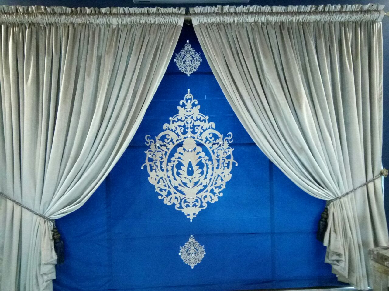 Golden & Blue Background Curtains for Sale