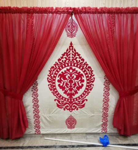 Red Net Curtains Set