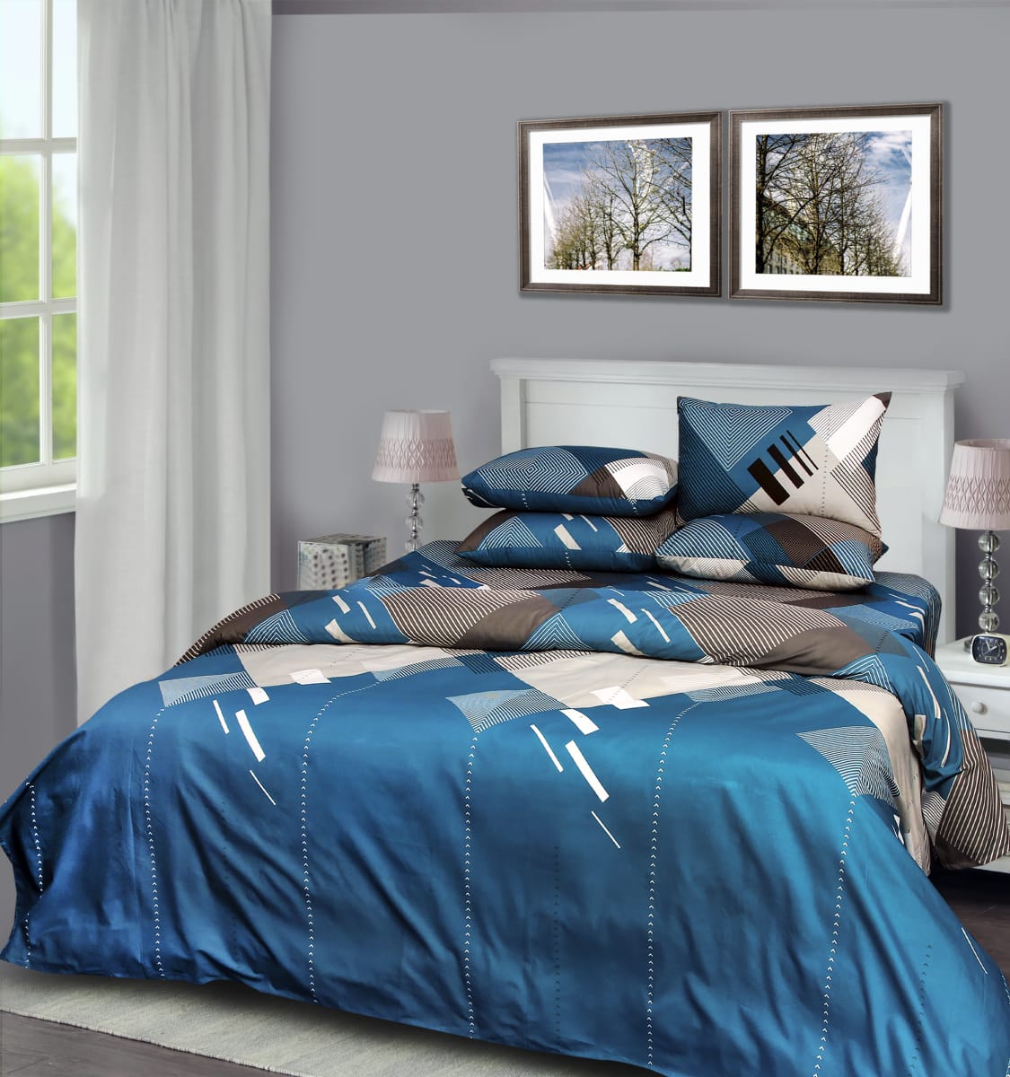 Blue White Bedding With 2 Pillows