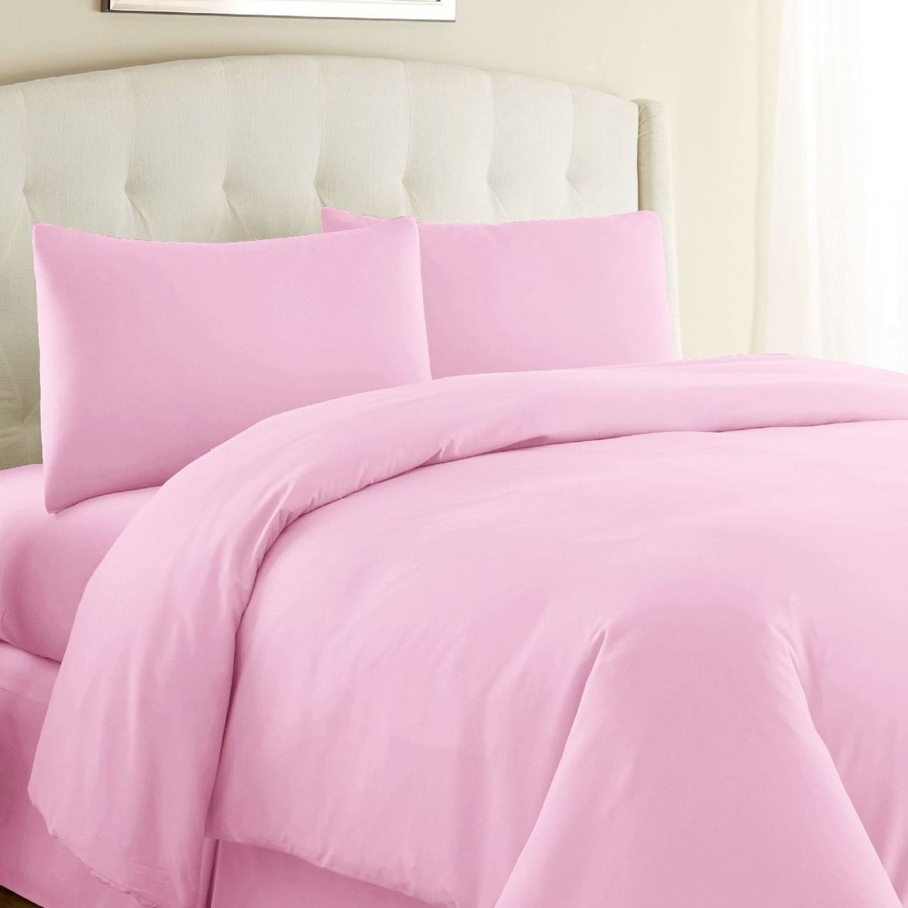 Baby Pink Duvet Cover With 4 Pillows, Pastel Pink Duvet Cover
