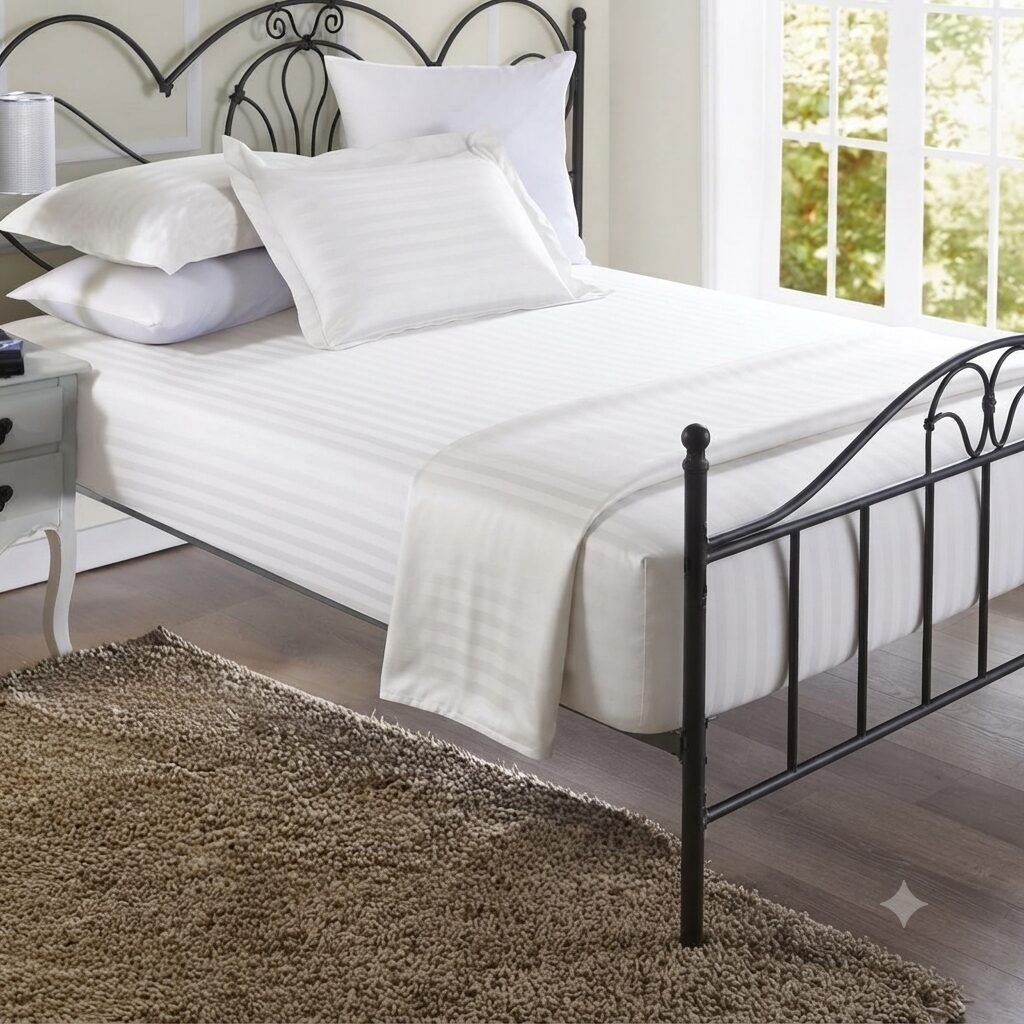 Plain White Stripe Fitted Bed Sheet Plain White Stripe Fitted Bed Sheet