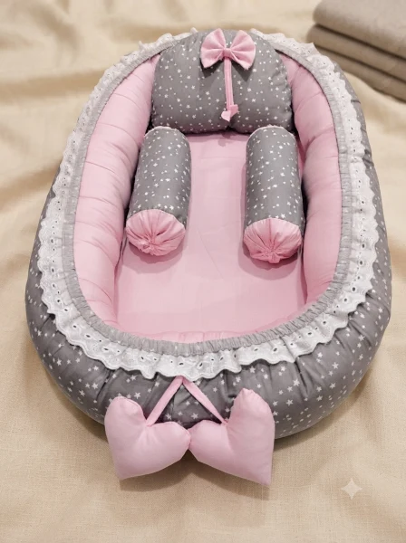 Grey White Stars Design Baby Nest - 5 PCS
