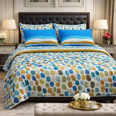 Sky Blue Printed Comforter Set ( 6 PCS – 8 PCS )
