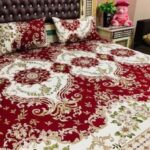 Red Crystal Printed Bed Sheet With 2 Pillow Covers – 3 PCS