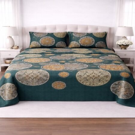 Dark Colours Printed Bed Sheet With 2 Pillow Covers