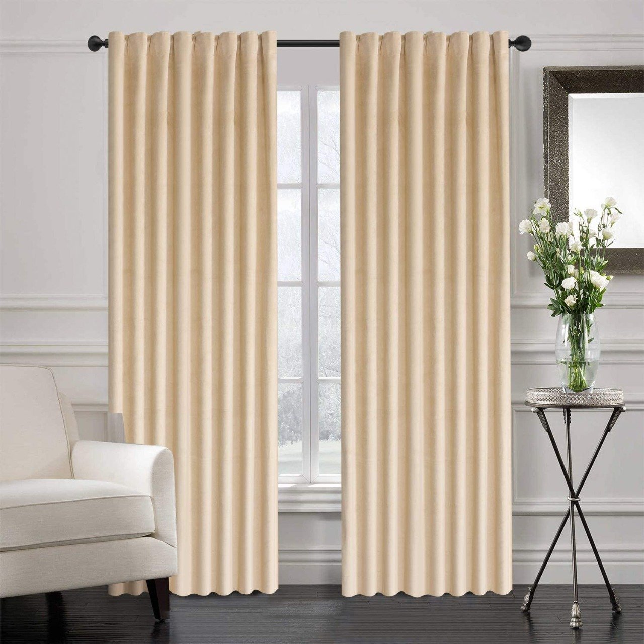 Off White Velvet Curtains Premium Quality ( Set of 2 Pcs ) for Sale 2024