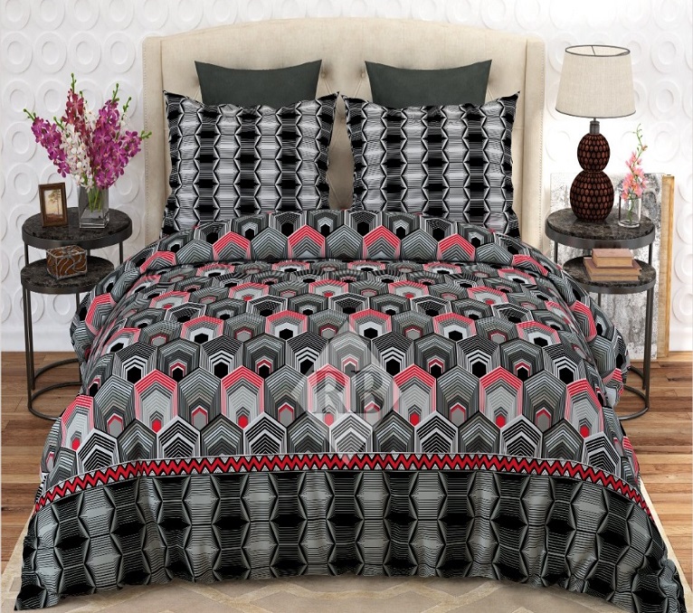 Black Red Printed Comforter Set ( 6 PCS – 8 PCS )