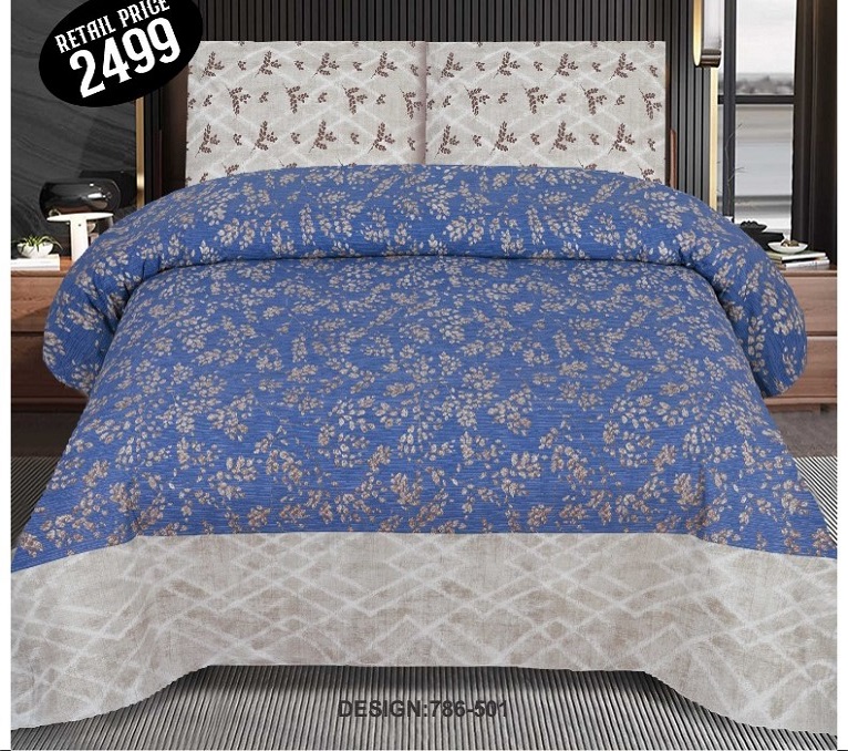 Blue White Border Printed Comforter Set ( 6 PCS – 8 PCS )