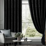 Embossed Black Velvet Curtains Premium Quality ( Set of 2 Pcs )