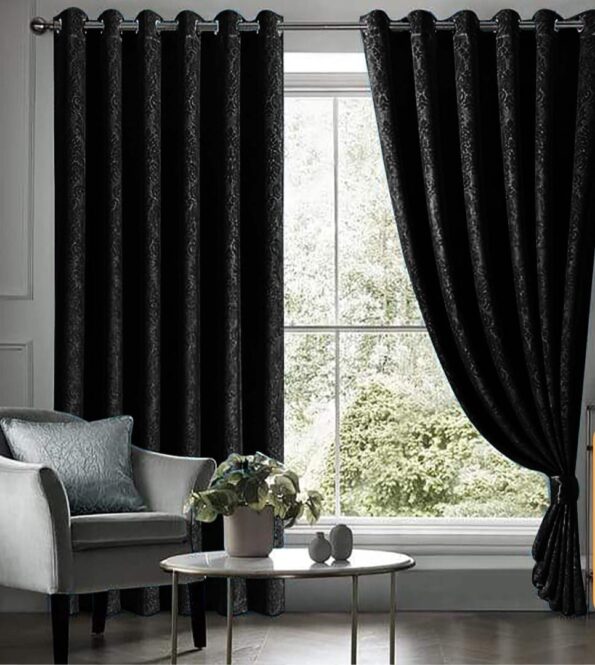 Embossed Black Velvet Curtains Premium Quality ( Set of 2 Pcs )