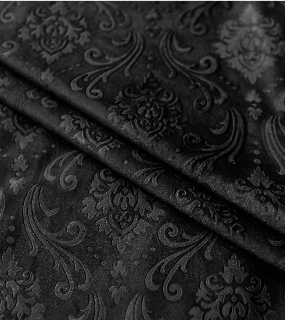 Embossed Black Velvet Curtains Premium Quality ( Set of 2 Pcs ) 1