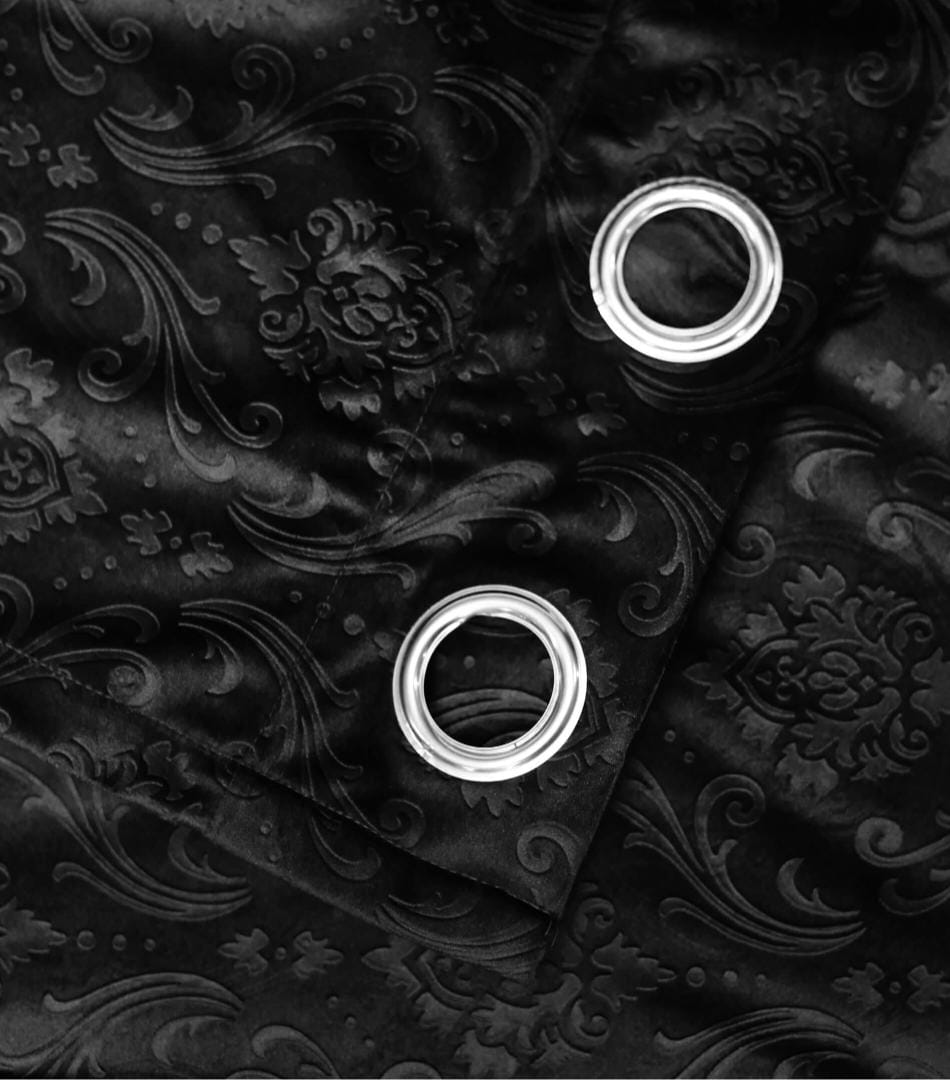 Embossed Black Velvet Curtains Premium Quality ( Set of 2 Pcs ) 3