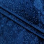 Embossed Blue Velvet Curtains Premium Quality ( Set of 2 Pcs ) 3