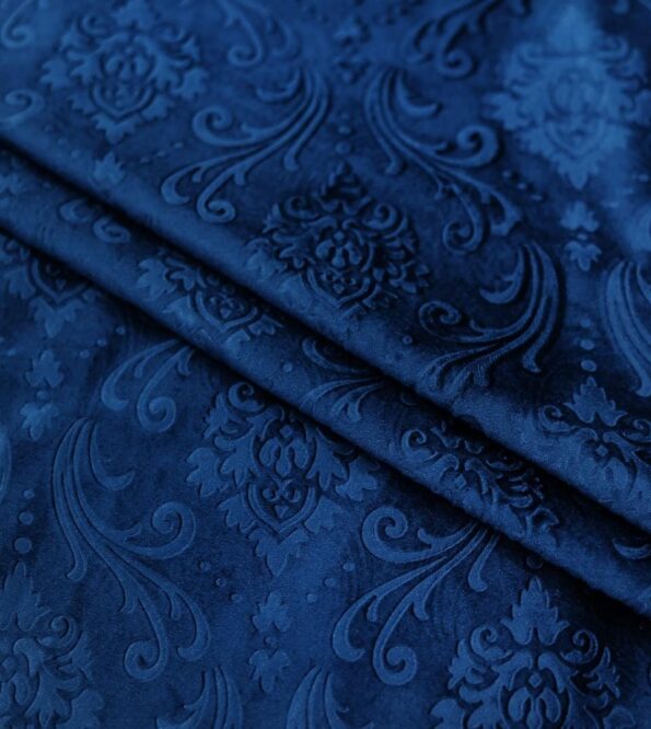 Embossed Blue Velvet Curtains Premium Quality ( Set of 2 Pcs )