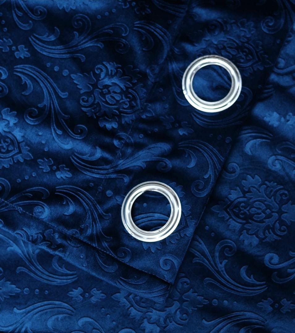 Embossed Blue Velvet Curtains Premium Quality ( Set of 2 Pcs ) 2