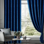 Embossed Blue Velvet Curtains Premium Quality ( Set of 2 Pcs ) 3