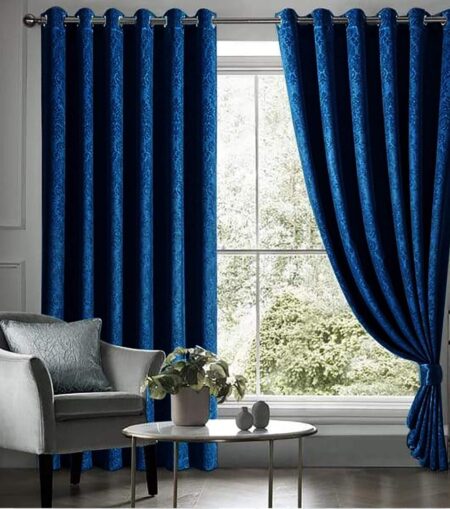 Embossed Blue Velvet Curtains Premium Quality ( Set of 2 Pcs )