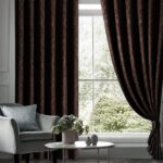 Embossed Brown Velvet Curtains Premium Quality ( Set of 2 Pcs )