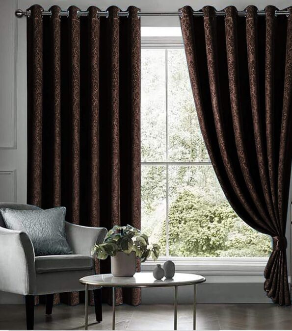 Embossed Brown Velvet Curtains Premium Quality ( Set of 2 Pcs )