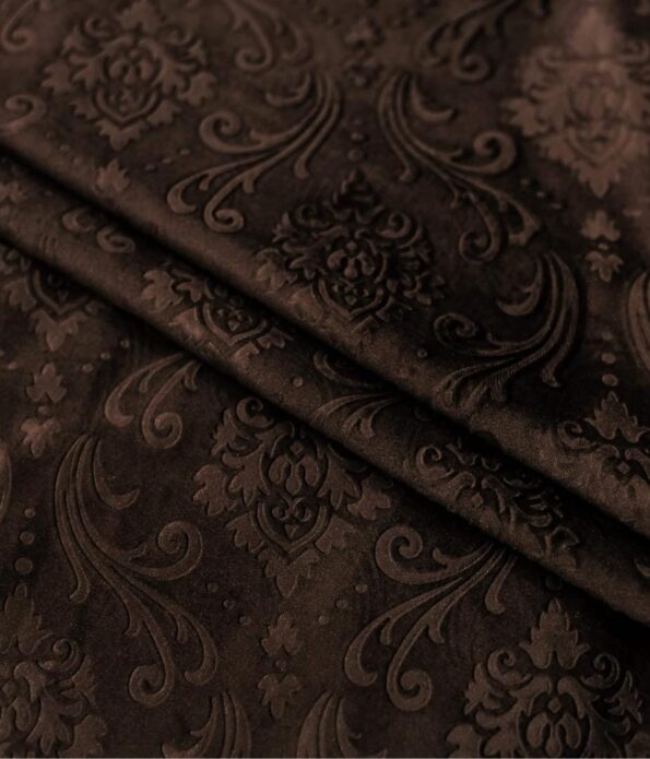 Embossed Brown Velvet Curtains Premium Quality ( Set of 2 Pcs )