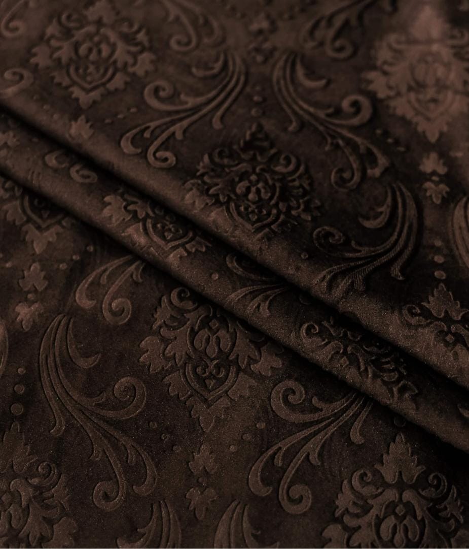 Embossed Brown Velvet Curtains Premium Quality ( Set of 2 Pcs ) 2