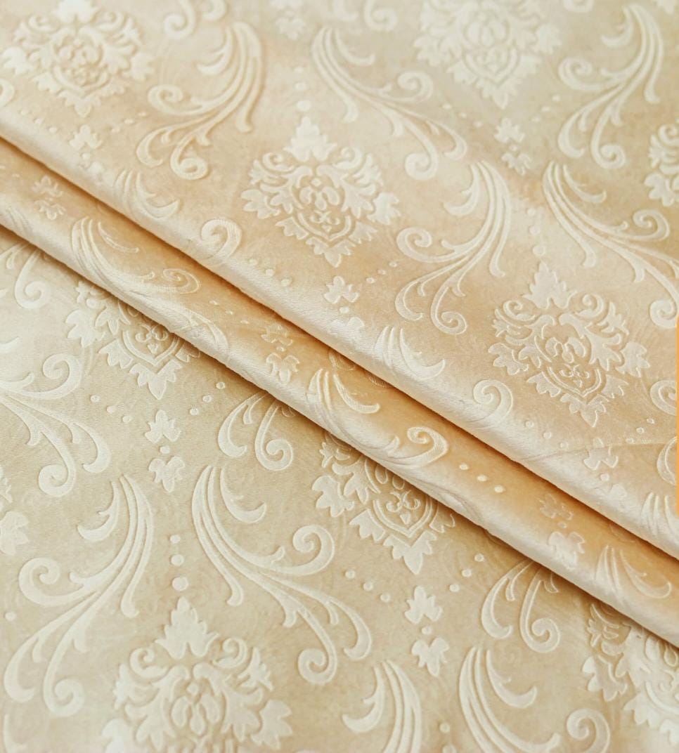 Embossed Off White Velvet Curtains Premium Quality ( Set of 2 Pcs ) 1