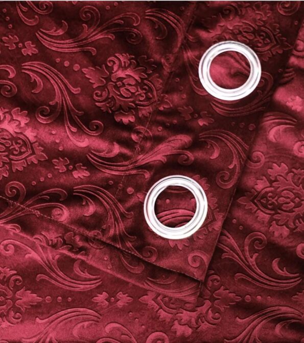 Embossed Red Velvet Curtains Premium Quality ( Set of 2 Pcs )