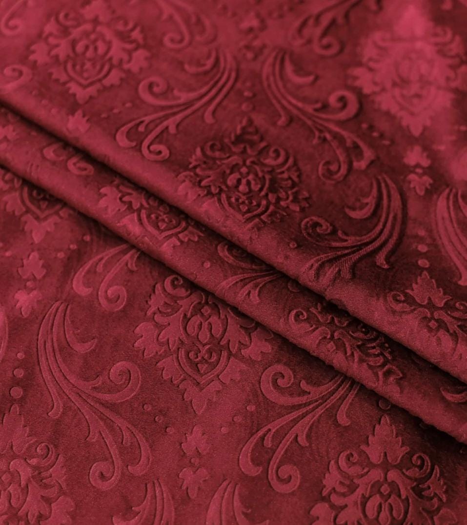 Embossed Red Velvet Curtains Premium Quality ( Set of 2 Pcs ) 2