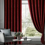 Embossed Red Velvet Curtains Premium Quality ( Set of 2 Pcs ) 3