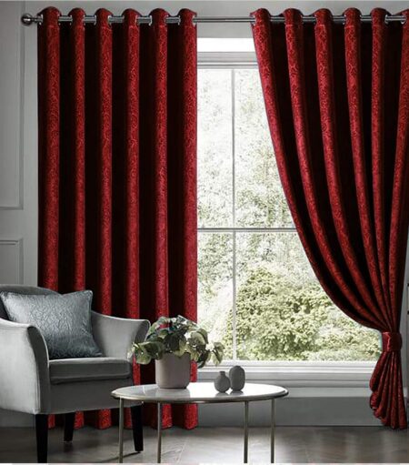 Embossed Red Velvet Curtains Premium Quality ( Set of 2 Pcs )
