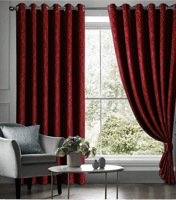 Embossed Red Velvet Curtains Premium Quality ( Set of 2 Pcs )