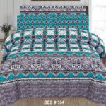 Grey Black Green Printed Comforter Set ( 6 PCS – 8 PCS )