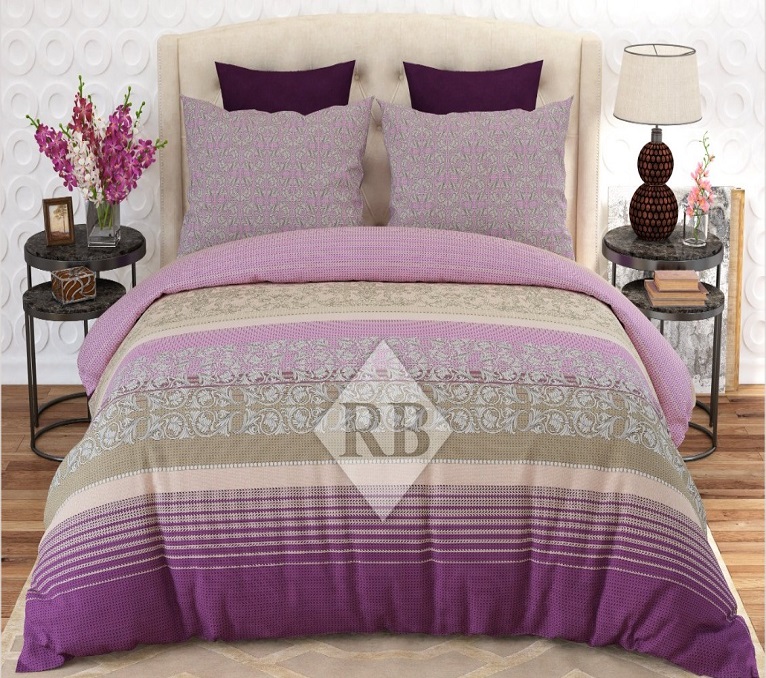 Purple Brown Lining Printed Comforter Set ( 6 PCS – 8 PCS )