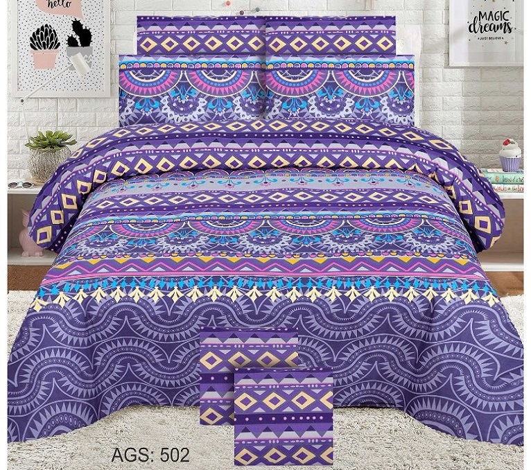 Purple White Printed Comforter Set ( 6 PCS – 8 PCS )