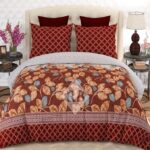 Red Orange Printed Comforter Set ( 6 PCS – 8 PCS )