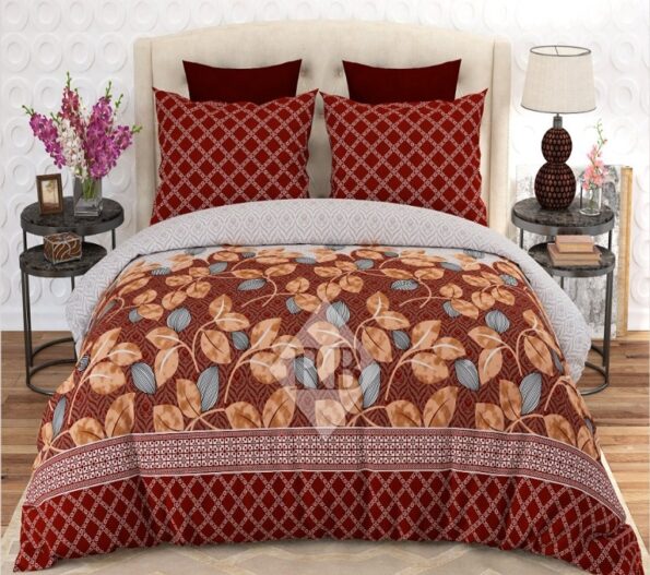 Red Orange Printed Comforter Set ( 6 PCS – 8 PCS )