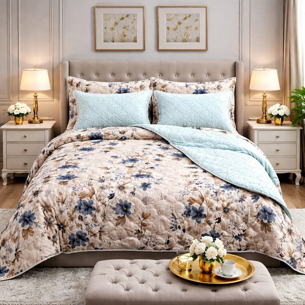 Flower Printed Comforter Set ( 6 PCS – 8 PCS ) Flower Printed Comforter Set ( 6 PCS – 8 PCS )