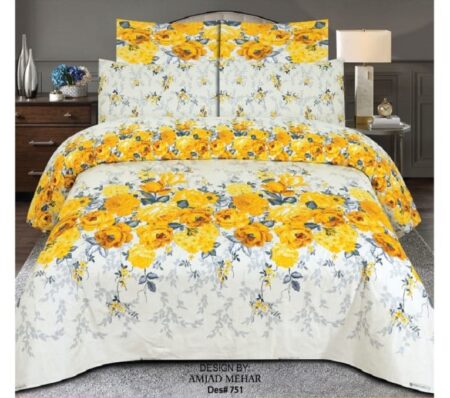 White and Yellow Printed Comforter Set ( 6 PCS – 8 PCS )