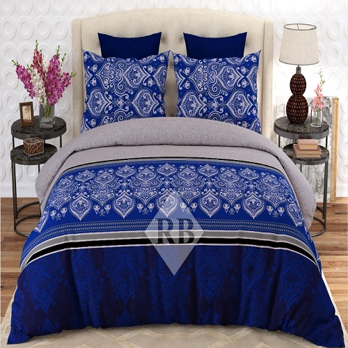 Cotton Blue Printed Bed ding