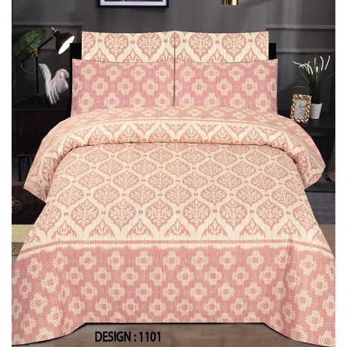 Pink Cotton Printed Bed Sheet
