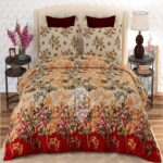 Red Border Off White Cotton Printed Bedsheet