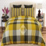 Yellow Black Cotton Printed Bed Set
