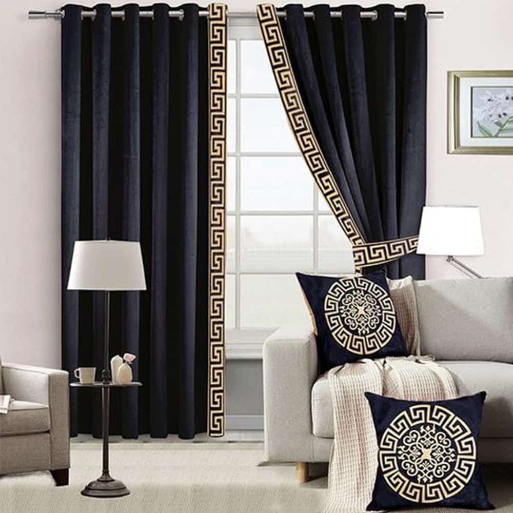 Black Luxury Velvet Curtains ( Set of 2 Pcs & Belts )