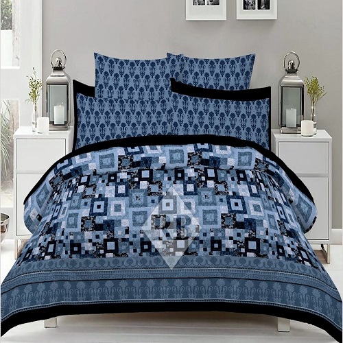 Blue Black Printed Bedding Comforter Set ( 6 PCS – 8 PCS )