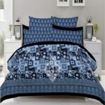 Blue Black Printed Bedding With 2 Pillow Covers