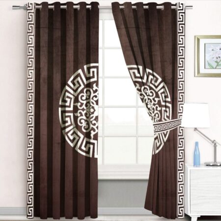 Brown Luxury Velvet Monogram Curtains ( Set of 2 Pcs & Belts )