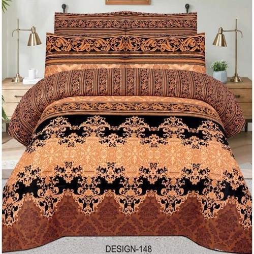 Brown Printed Sheet With 2 Pillow Covers
