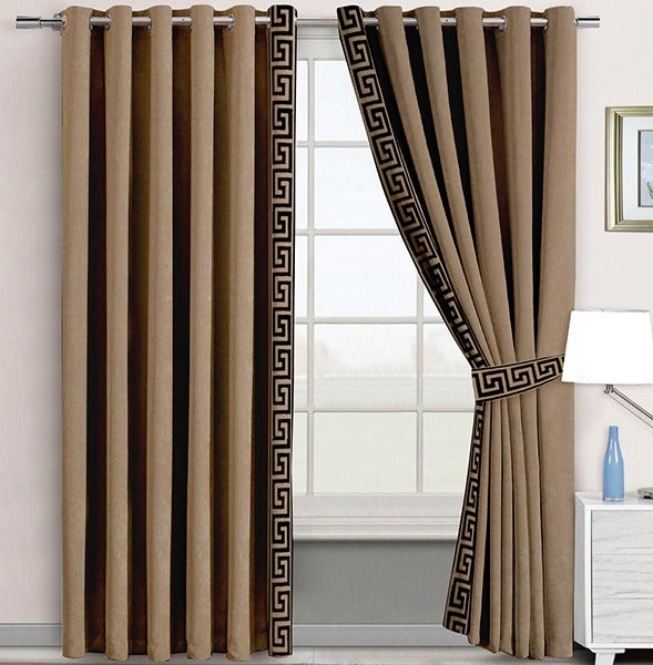 Light Brown Luxury Velvet Curtains ( Set of 2 Pcs & Belts )