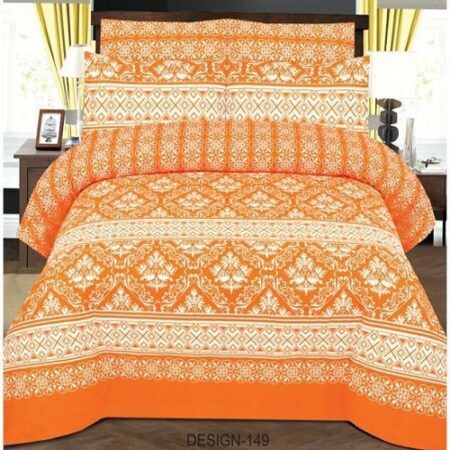 Orange White Printed Comforter Set ( 6 PCS – 8 PCS )