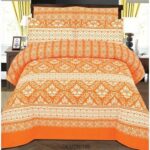 Orange White Printed Sheet With 2 Pillow Covers